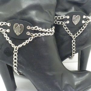 Leather Chain Link Boot Straps Pair Praying Hands